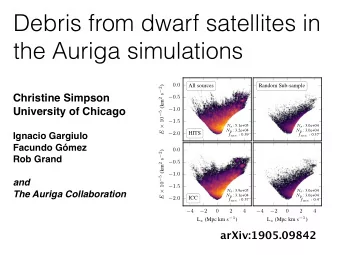 Debris from dwarf satellites in  the Auriga simulations 0 . 0  All sources  Random Sub-sample E