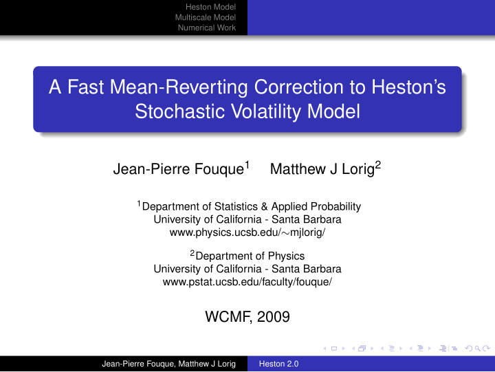 a fast mean reverting correction to heston s stochastic