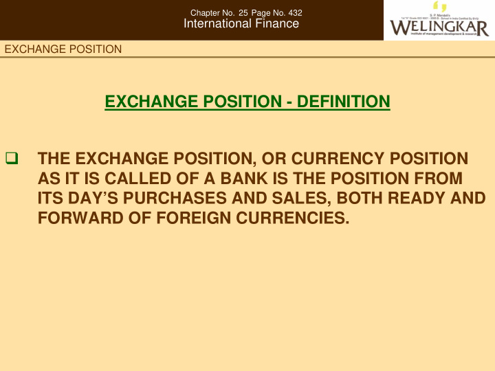 exchange position definition the exchange position or