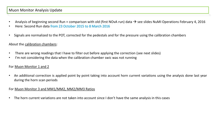 muon monitor analysis update