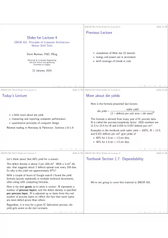 Previous Lecture  Slides for Lecture 4  ENCM 501: Principles of Computer Architecture  Winter 2014