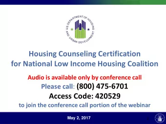 Housing Counseling Certification  for National Low Income Housing Coalition Audio is available only