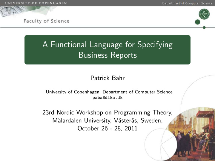 a functional language for specifying business reports