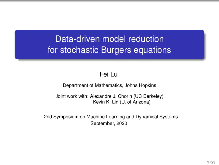 data driven model reduction for stochastic burgers