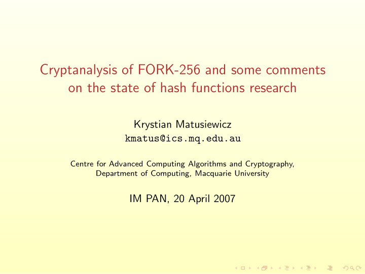 cryptanalysis of fork 256 and some comments on the state