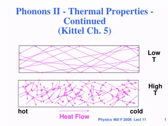Phonons II - Thermal Properties -  Continued  (Kittel Ch. 5)  Low  T  High  T  hot  cold  Heat Flow