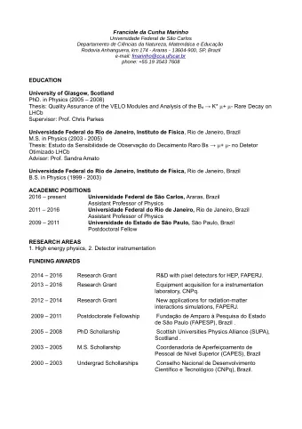 Franciole da Cunha Marinho  Universidade Federal de So Carlos  Departamento de Cincias da