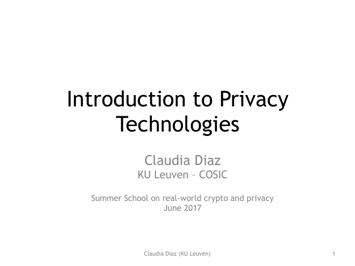 introduction to privacy technologies