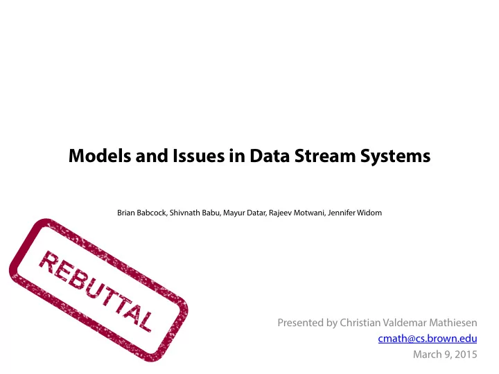 models and issues in data stream systems