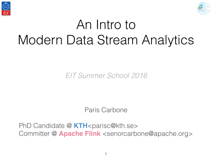 an intro to modern data stream analytics
