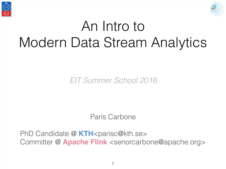 an intro to modern data stream analytics