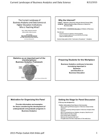 Current Landscape of Business Analytics and Data Science  8/12/2015  Why the Interest?  The The