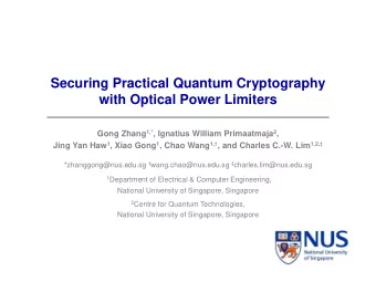 Securing Practical Quantum Cryptography  with Optical Power Limiters Gong Zhang 1,* , Ignatius