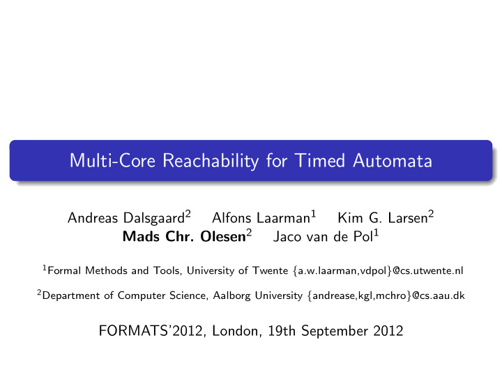 multi core reachability for timed automata