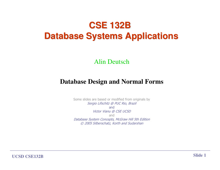 cse 132b cse 132b database systems applications database