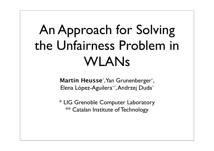an approach for solving the unfairness problem in wlans