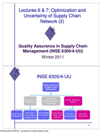 Lectures 6 &amp; 7: Optimization and  Optimization and  Lectures 6 &amp; 7:  Uncertainty of Supply
