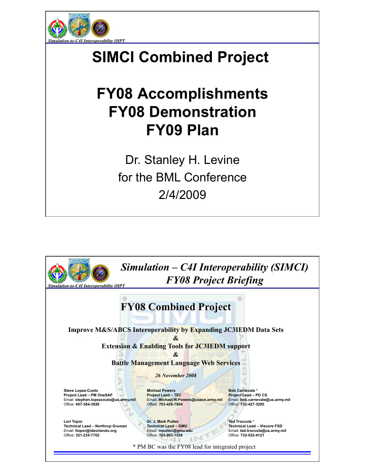 simci combined project fy08 accomplishments fy08