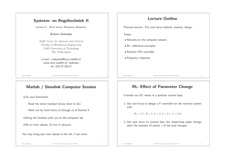 lecture outline systeem en regeltechniek ii