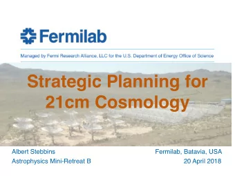 Strategic Planning for  21cm Cosmology  Albert Stebbins