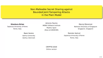 Non-Malleable Secret Sharing against  Bounded Joint-Tampering Attacks  in the Plain Model  Antonio