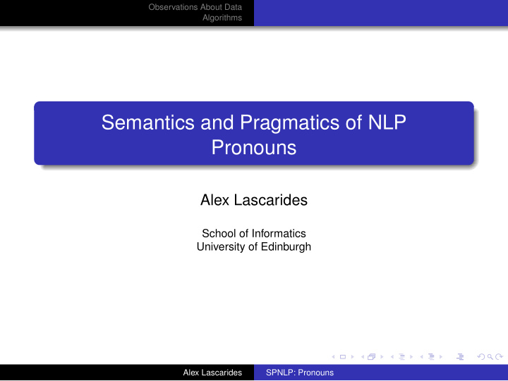 semantics and pragmatics of nlp pronouns