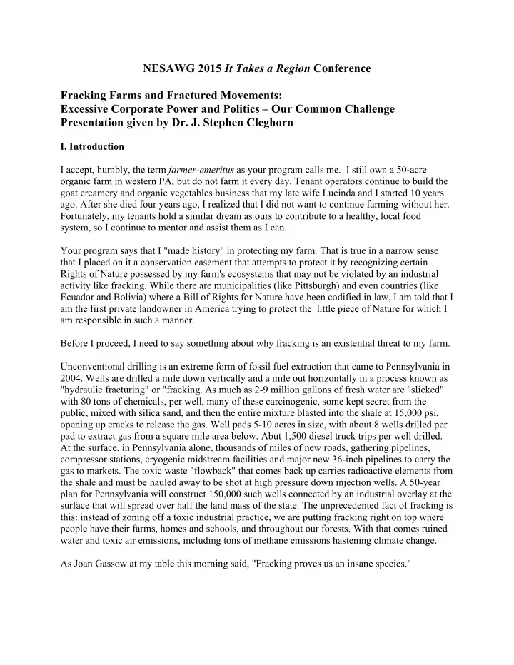 nesawg 2015 it takes a region conference fracking farms