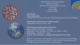 International Insolvency Institute  NextGen Program  Insolvency and restructuring in the time  of