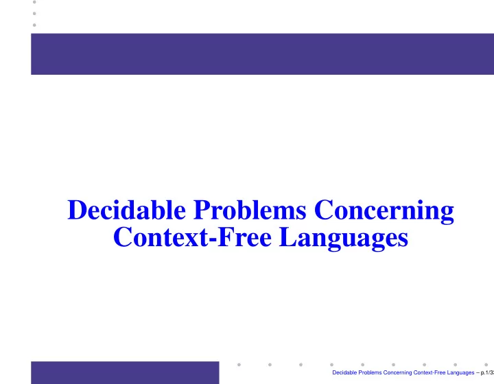 decidable problems concerning context free languages