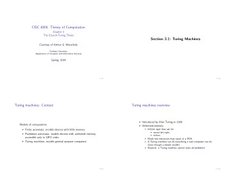 CISC 4090: Theory of Computation  Chapter 3  The Church-Turing Thesis  Section 3.1: Turing Machines