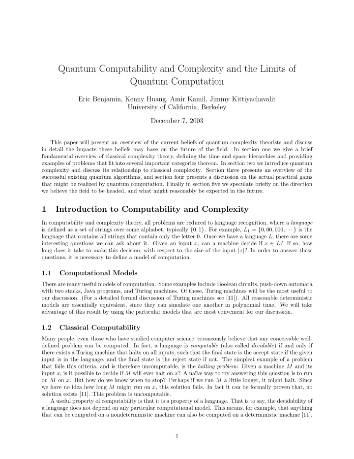 quantum computability and complexity and the limits of
