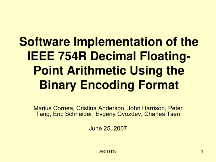 software implementation of the ieee 754r decimal floating