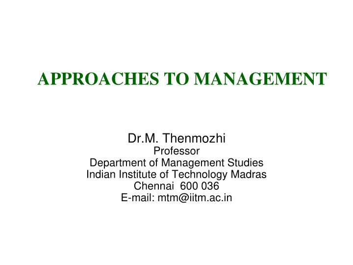 approaches to management