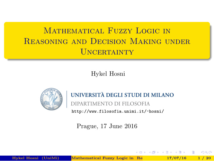 mathematical fuzzy logic in reasoning and decision making