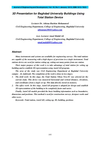 3D Presentation for Baghdad University Buildings Using  Total Station Device  Lecturer Dr. Athraa