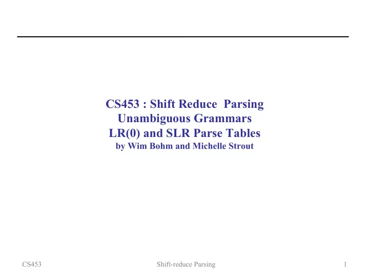 cs453 shift reduce parsing unambiguous grammars lr 0 and