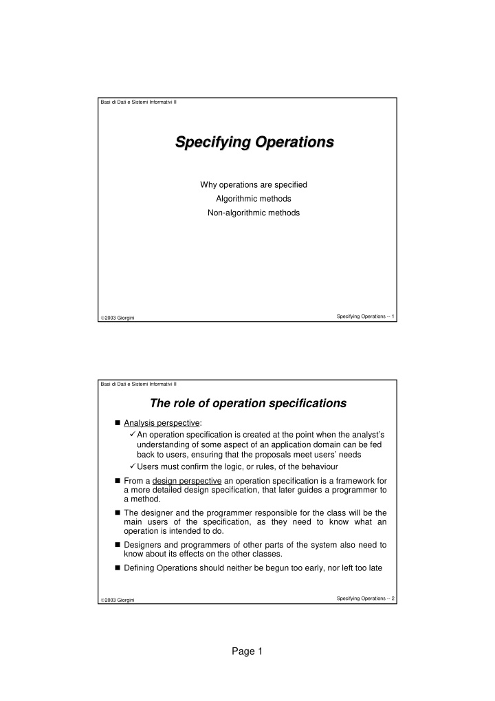 specifying operations specifying operations