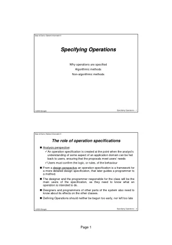 Specifying Operations  Specifying Operations  Why operations are specified  Algorithmic methods
