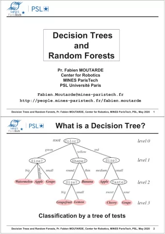 and  Random Forests  Pr. Fabien MOUTARDE  Center for Robotics  MINES ParisTech  PSL Universit
