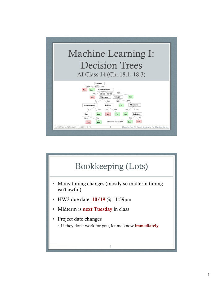 machine learning i decision trees