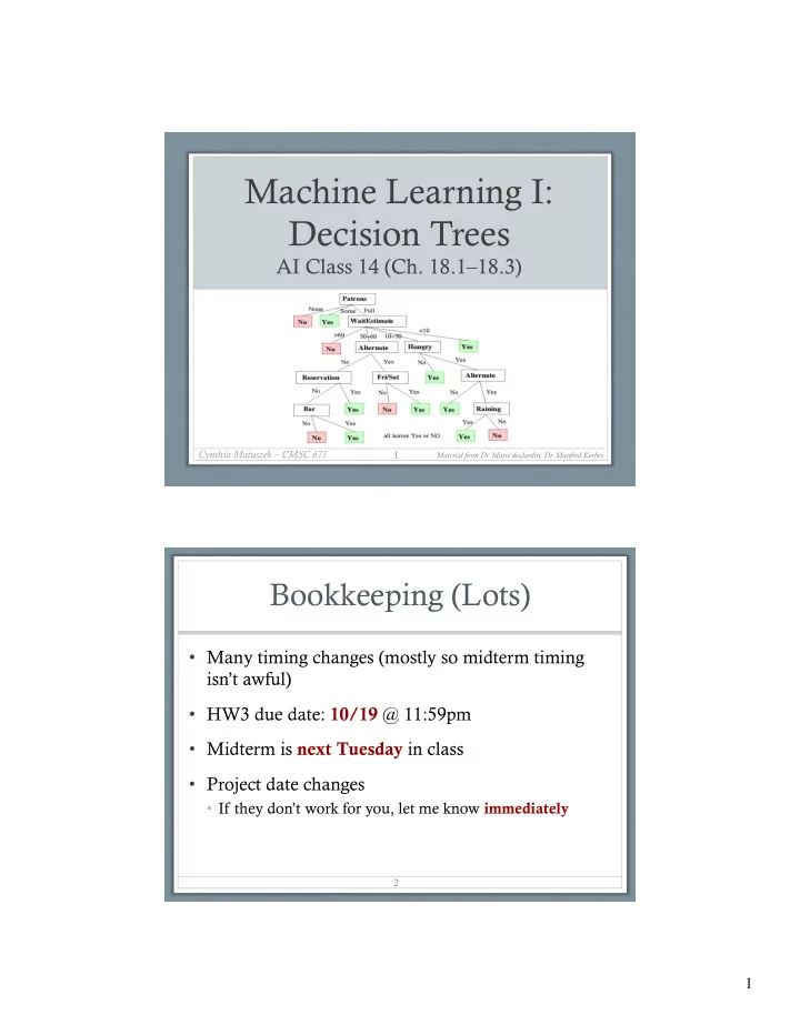 machine learning i decision trees