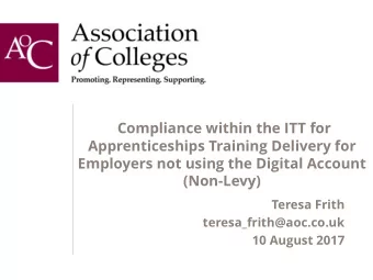 Compliance within the ITT for  Apprenticeships Training Delivery for  Employers not using the