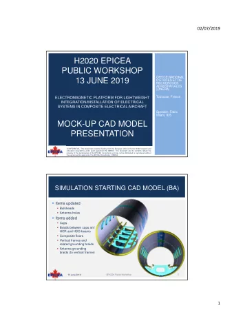 H2020 EPICEA  PUBLIC WORKSHOP  OFFICE NATIONAL  13 JUNE 2019  D'ETUDES ET DE  RECHERCHES