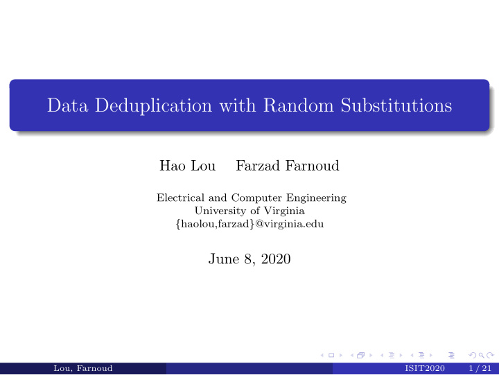 data deduplication with random substitutions