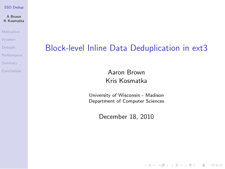 block level inline data deduplication in ext3