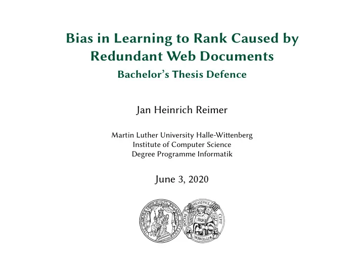 bias in learning to rank caused by redundant web documents