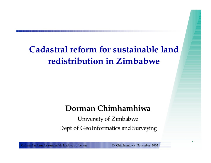 cadastral reform for sustainable land redistribution in