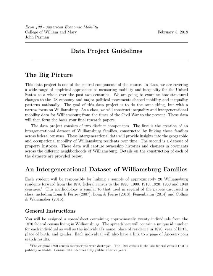 data project guidelines the big picture