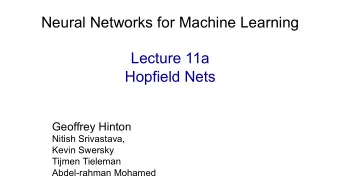 Neural Networks for Machine Learning  Lecture 11a  Hopfield Nets  Geoffrey Hinton  Nitish