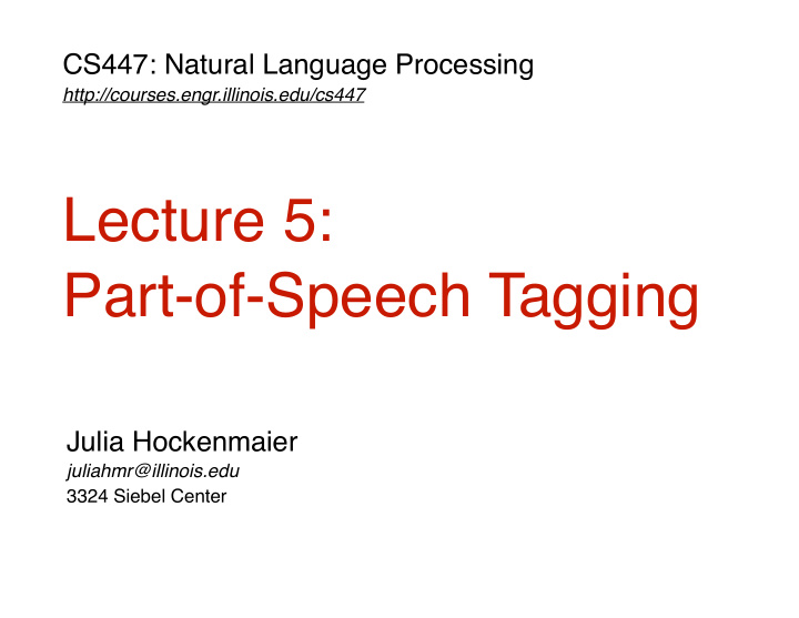lecture 5 part of speech tagging